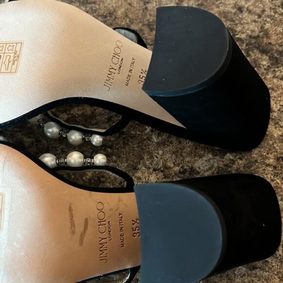 Jimmy Choo Amara 85mm Pearl Straps Suede Block Heels Mules NEW EU 35.5 US 5.5 - Picture 12 of 14